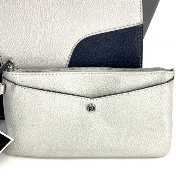 Nine West Sierra Tote Handbag with Matching Wallet Gray Navy Leather Purse NWT - Picture 2 of 16